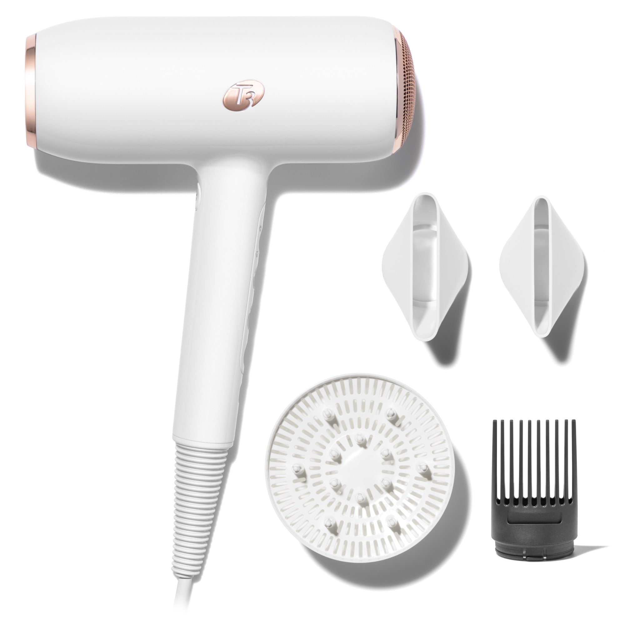 T3 Featherweight StyleMax dryer with four attachments including 2 concentrators, diffuser, and smoothing comb