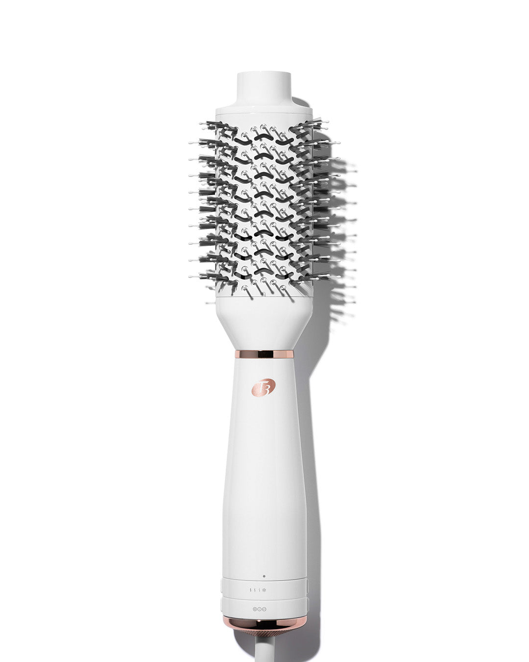 White hairbrush with bristle head on a white background