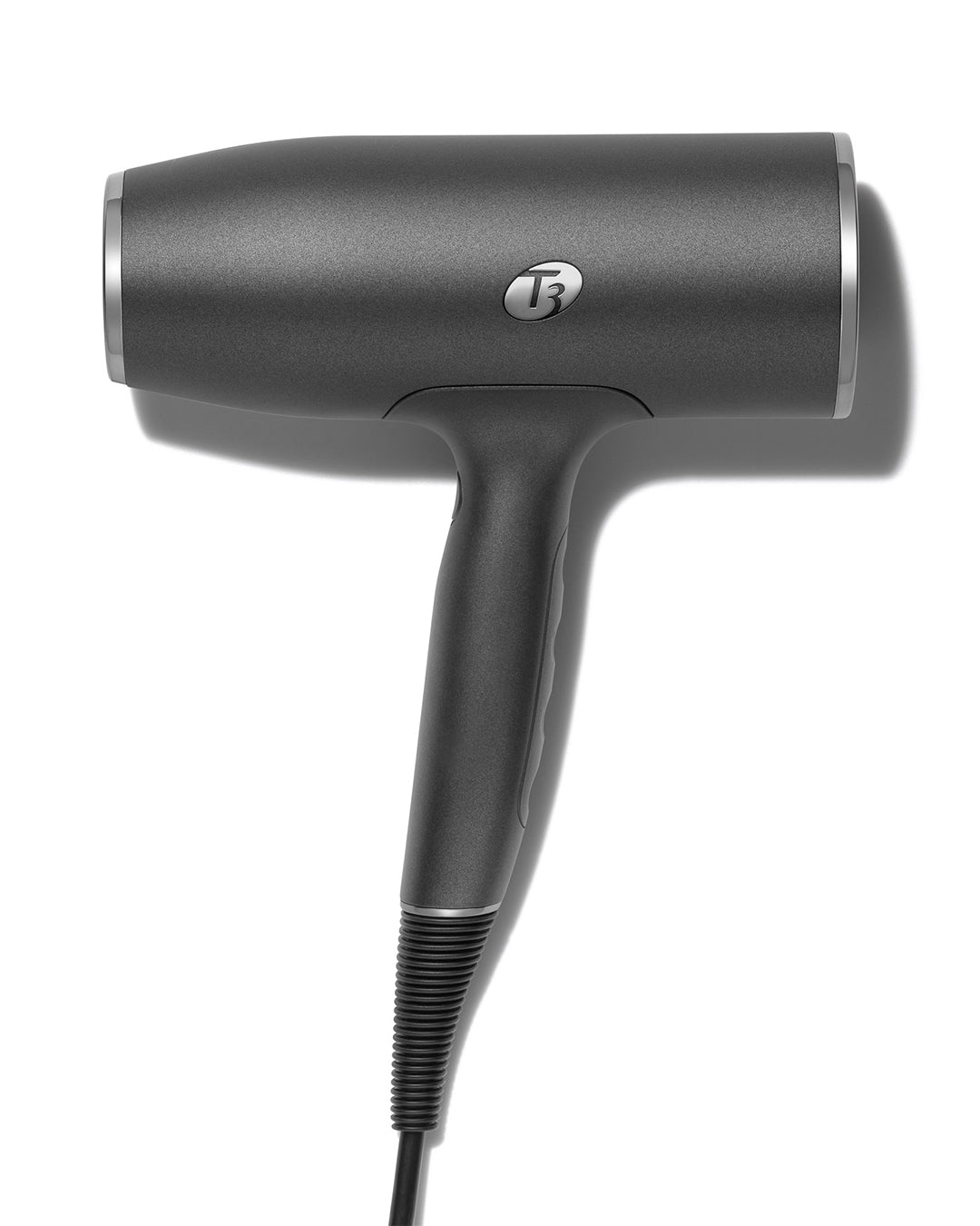 Black hair dryer on a white background