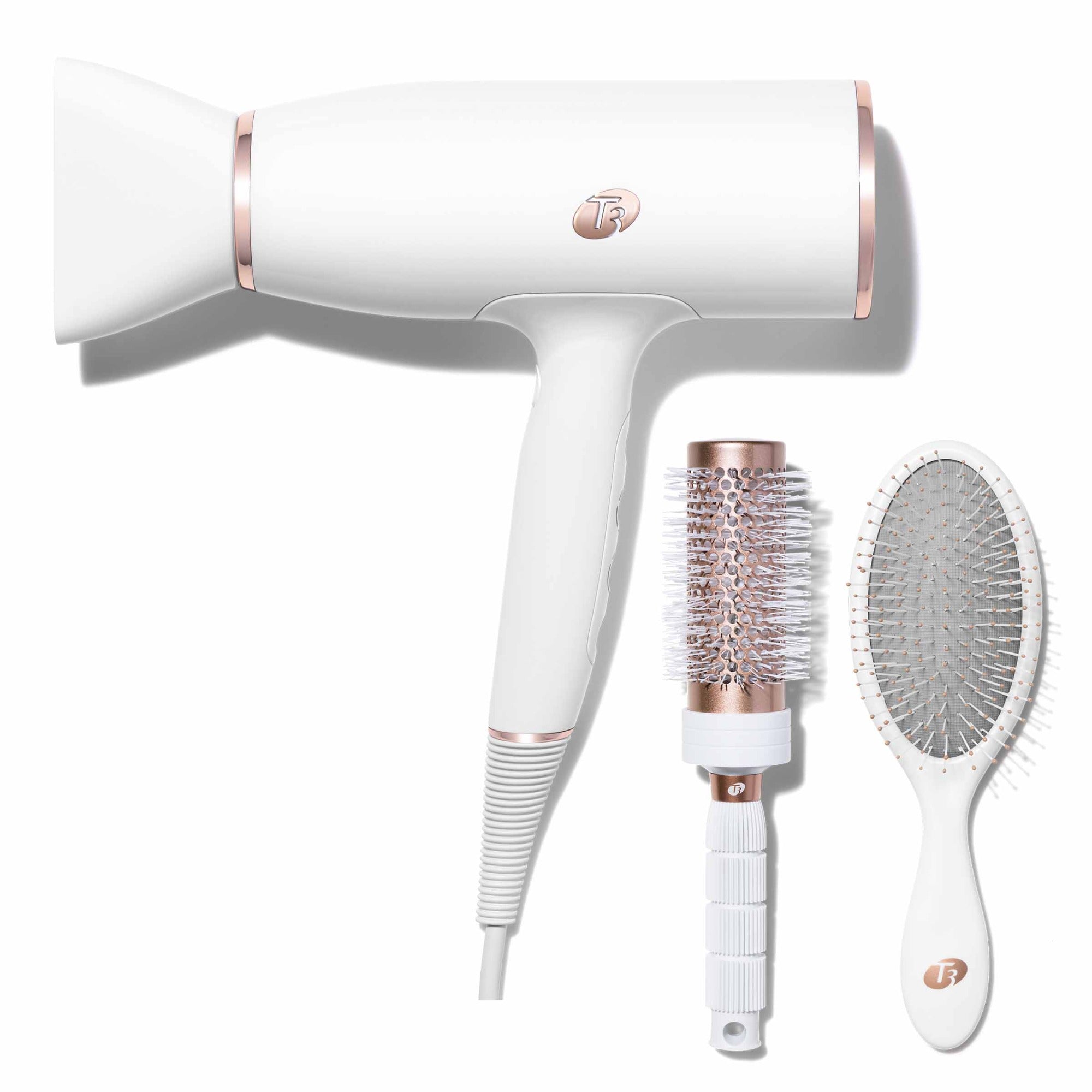 T3 AireLuxe hair dryer bundle with Volume 2.5 Round Brush and Detangle Brush